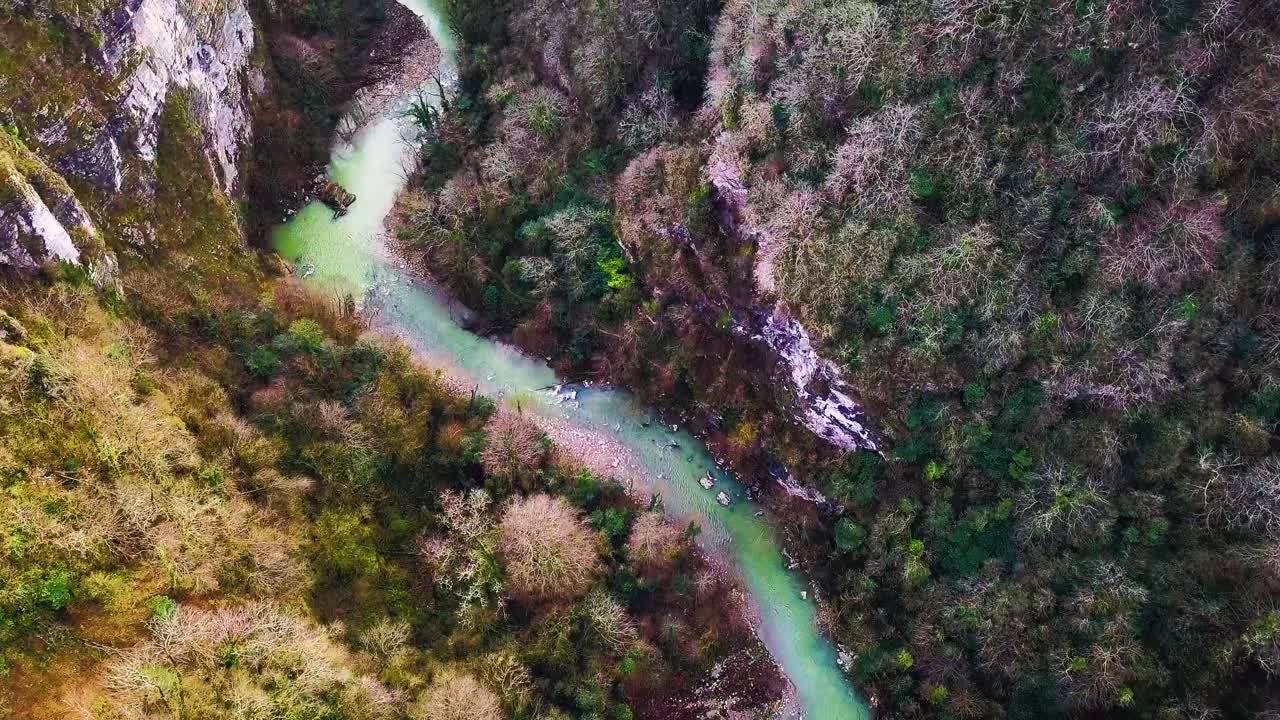 Vista aerea di un fiume tortuoso attraverso un canyon