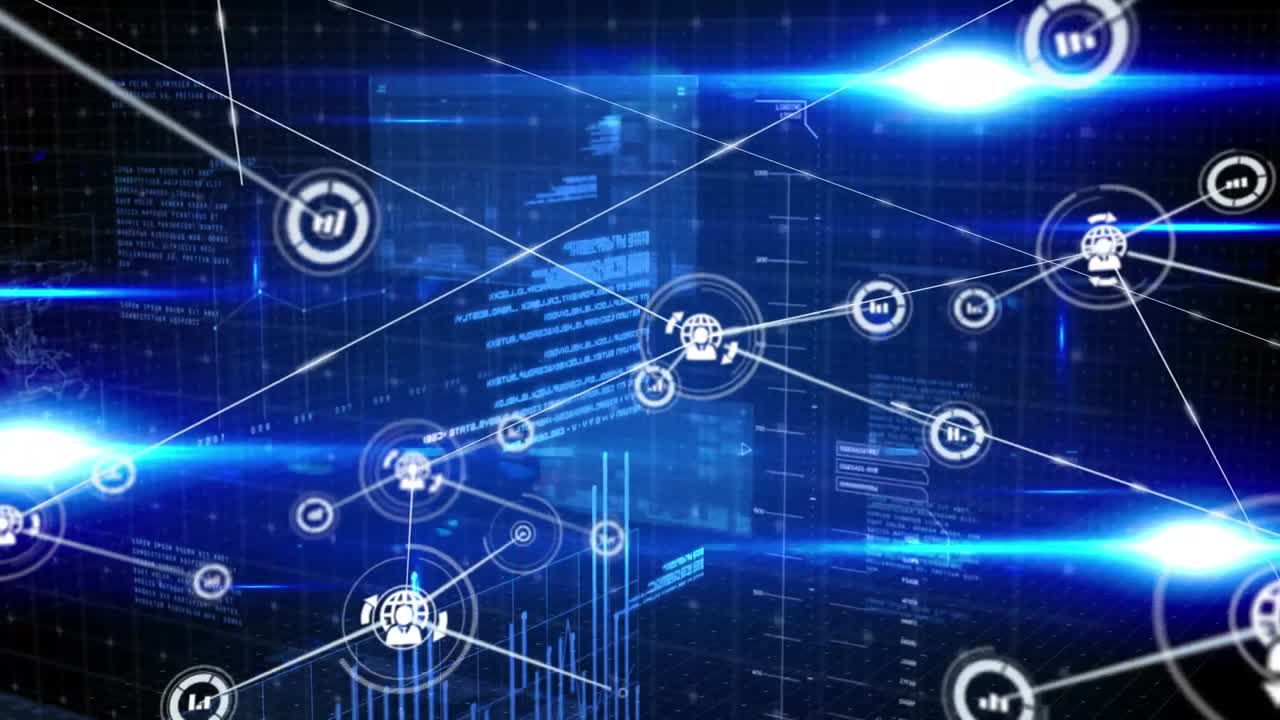 블루 스크린 위의 아이콘으로 연결 네트워크의 애니메이션