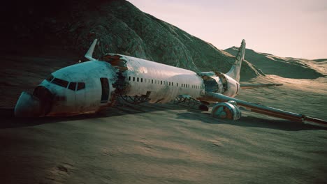 abandoned crushed plane in desert