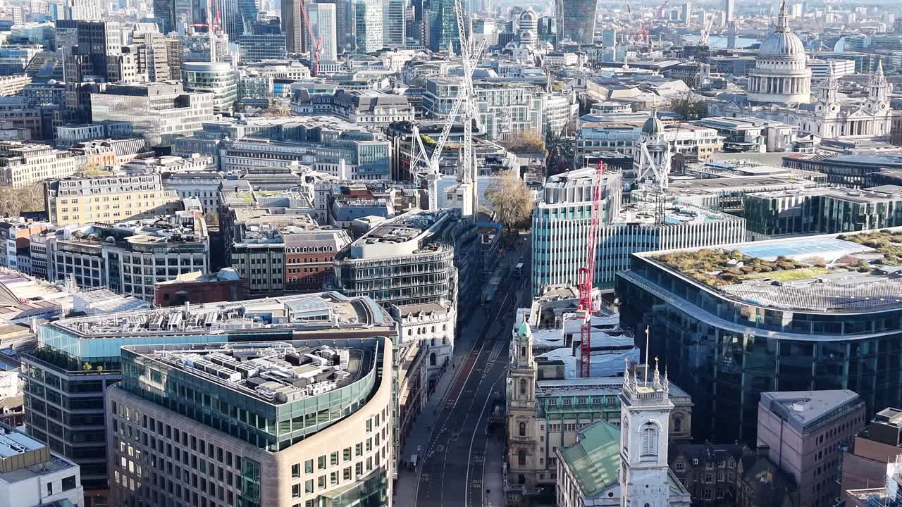 City of London Office Rooftop Gardens with St Paul’s Cathedral ascending aerial view
