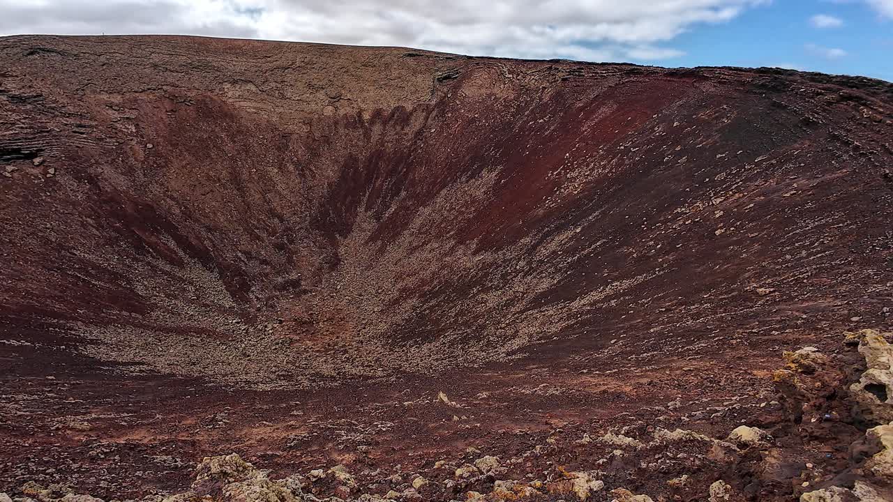 First Person Perspective Standing on the Edge of a Volcanic Crater at the Summit of Calderon Hondo in Fuerteventura Spain