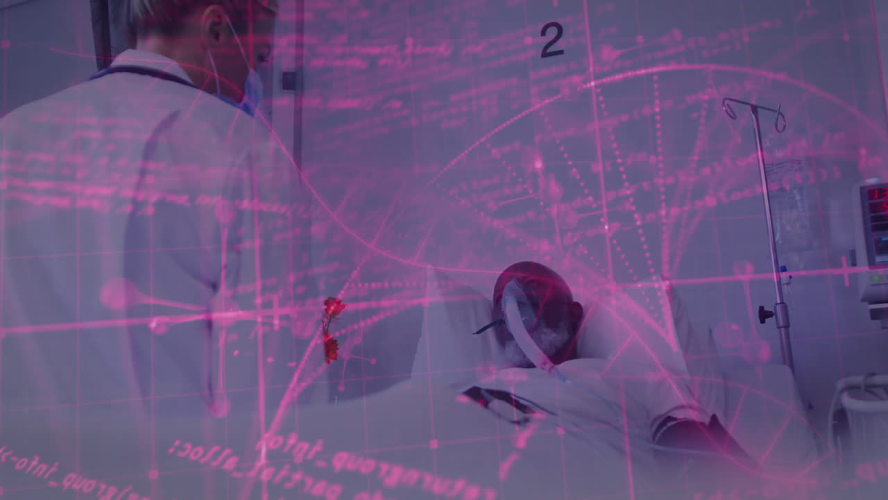 In hospital, medical professionals using animation for digital data overlay work