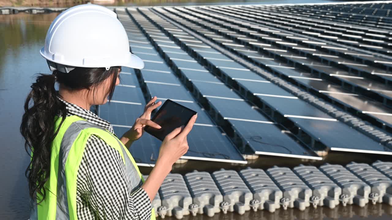 Asian engineer working at Floating solar