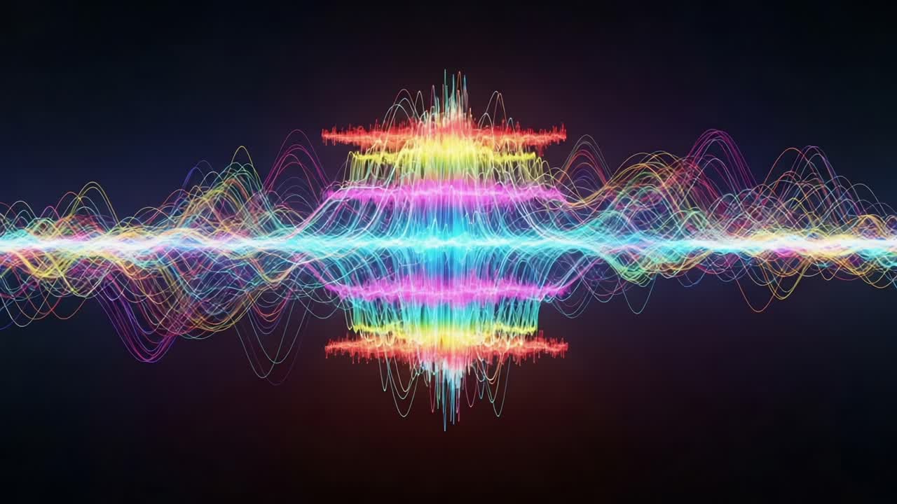 Vibrant Audio Waveforms Capturing the Dynamic Colors and Patterns of Sound: A Visual Representation of Frequency and Amplitude in Spectral Form