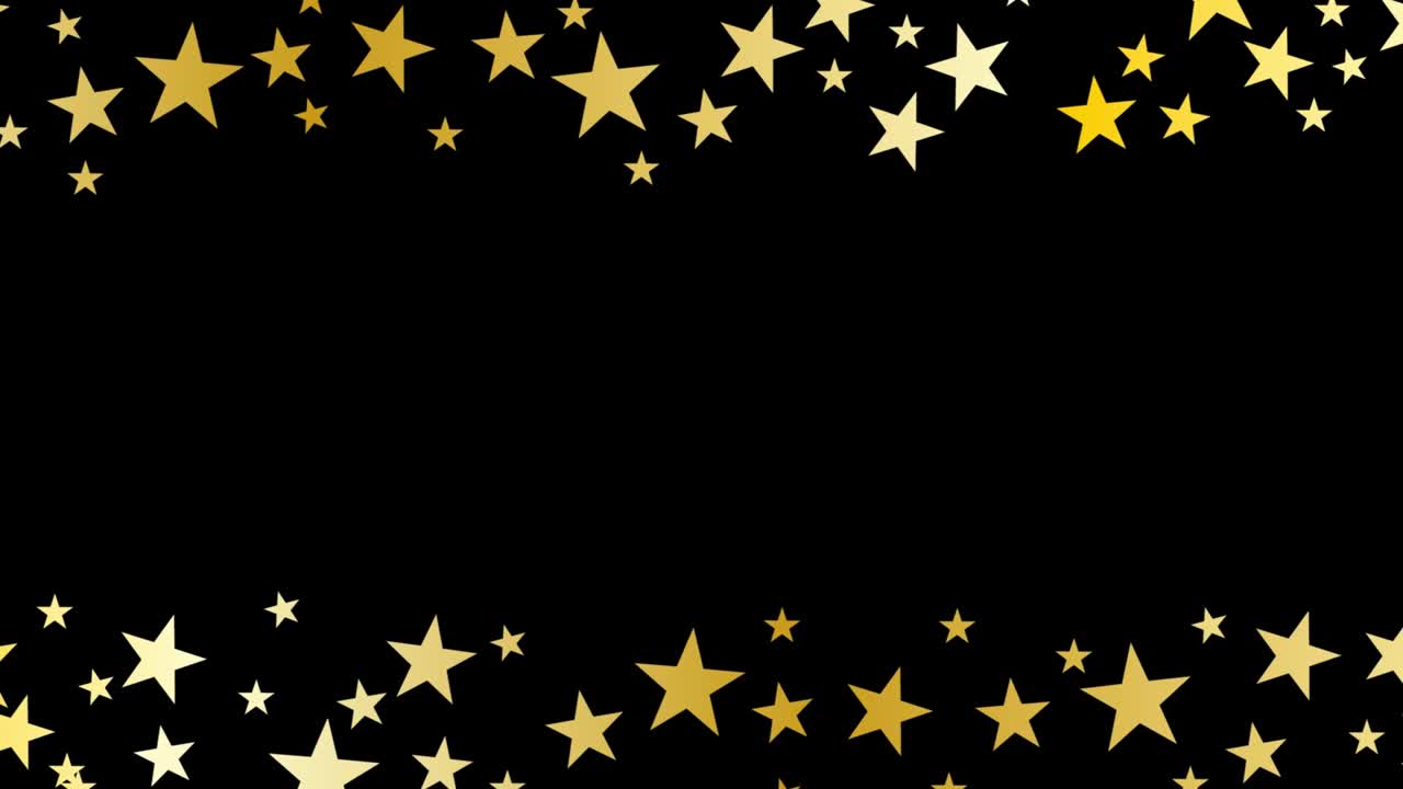 animación de navidad 2d con espacio de copia para su texto. estrellas doradas en fondo negro