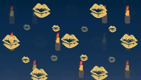 animation of lipstick and lips icons on blue background