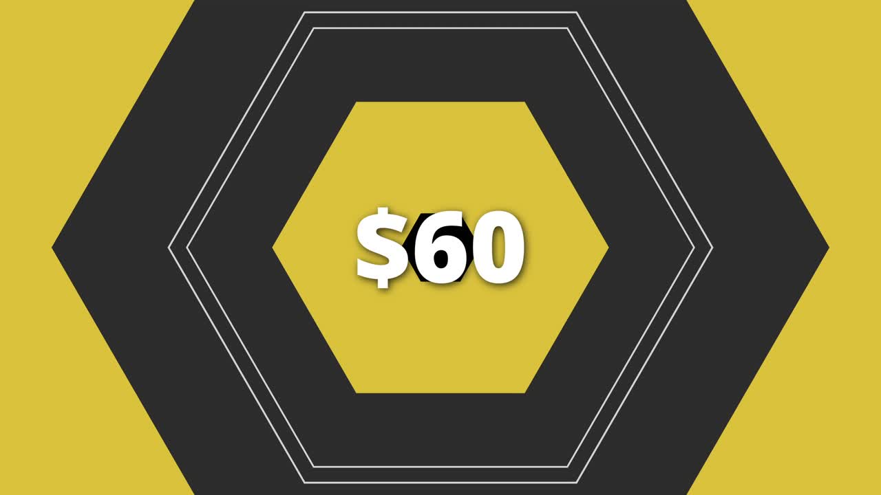 A vibrant graphic display highlights a $60 price tag capturing attention in a digital marketplace