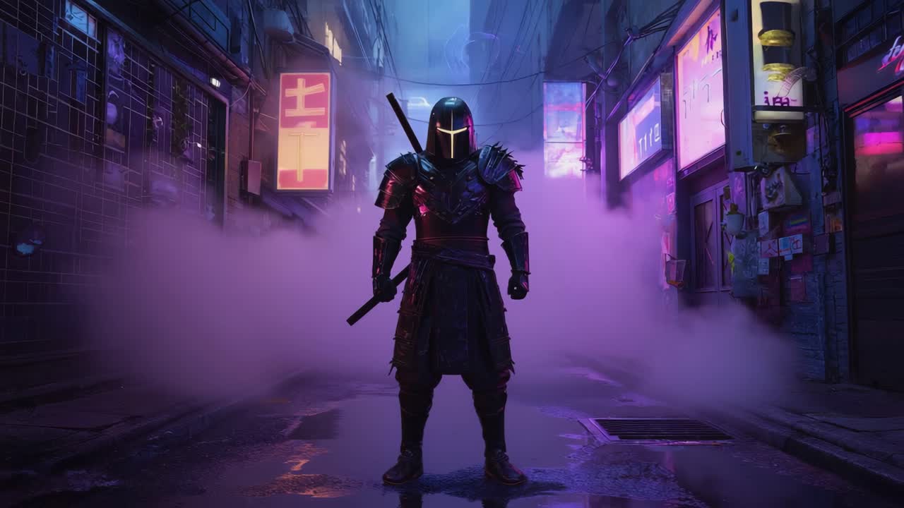 Cyberpunk Warrior in a Neon Cityscape