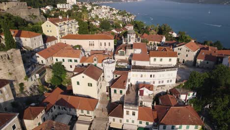 Herceg-Novi-Town-in-Montenegro,-aerial-view-of-Nikola-Djurkovic-Square,-day