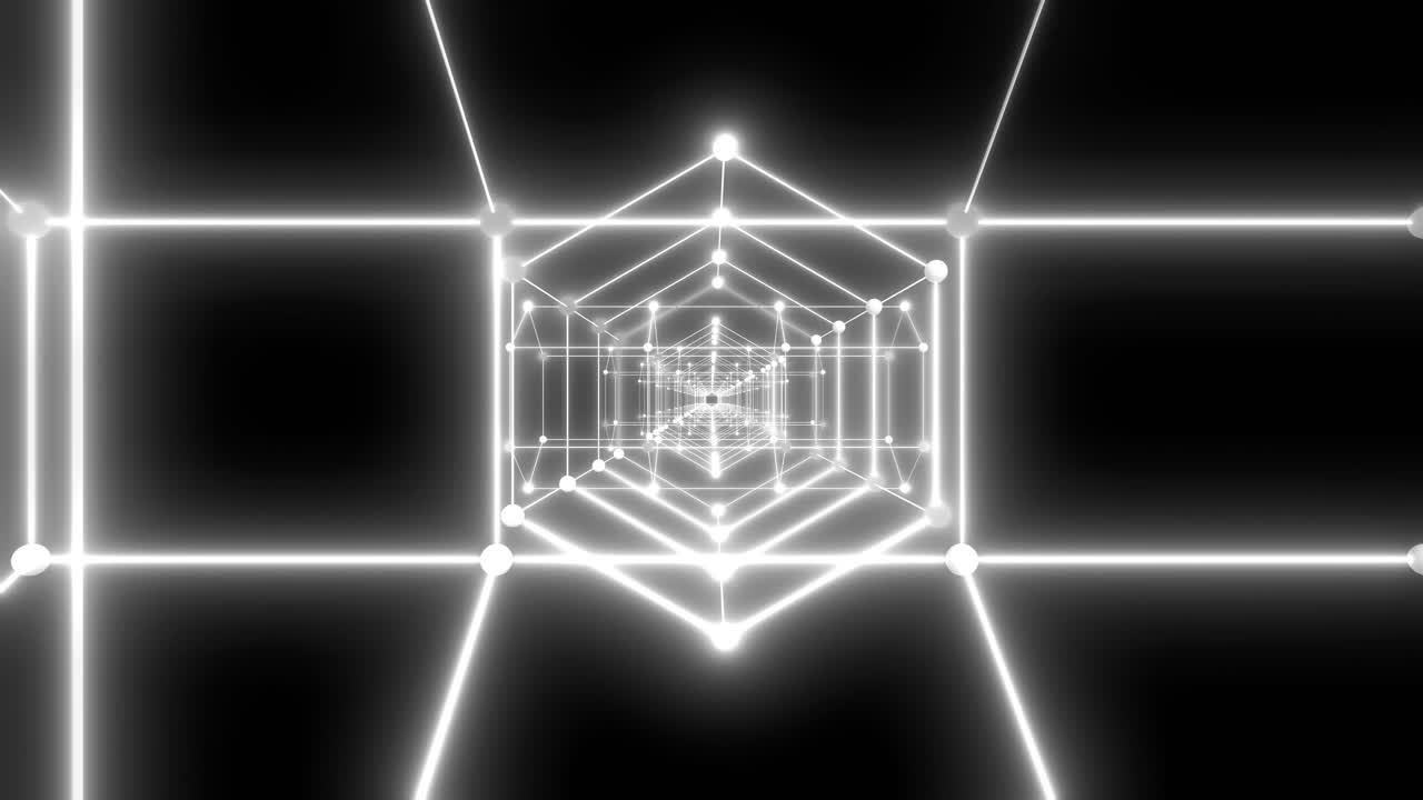 빛나는 선을 가진 추상적인 기하학적 터널