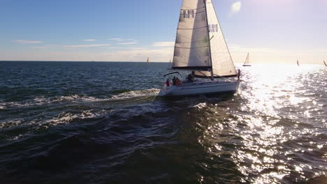 aerial footage of a sailing yacht