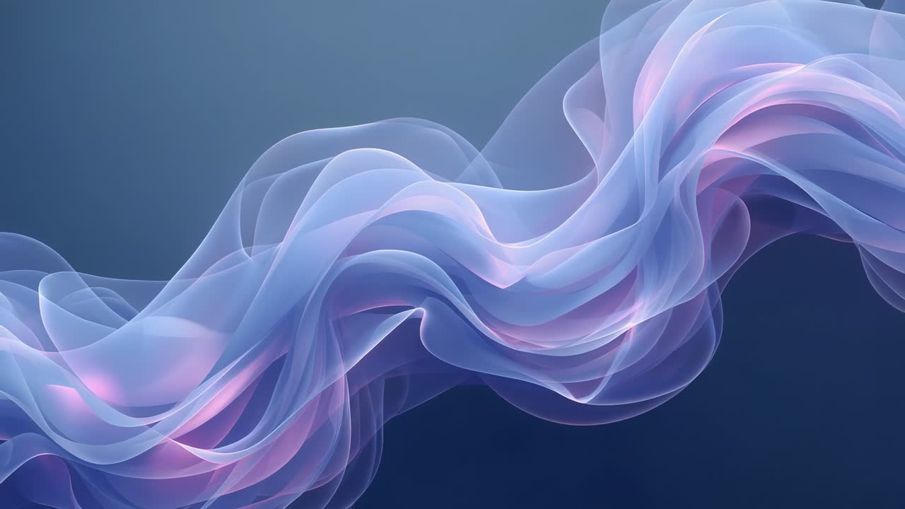 Afspilning starter, lagdelte bånd skifter og bølger hen over teal-gradient, hvilket skaber et pink skær