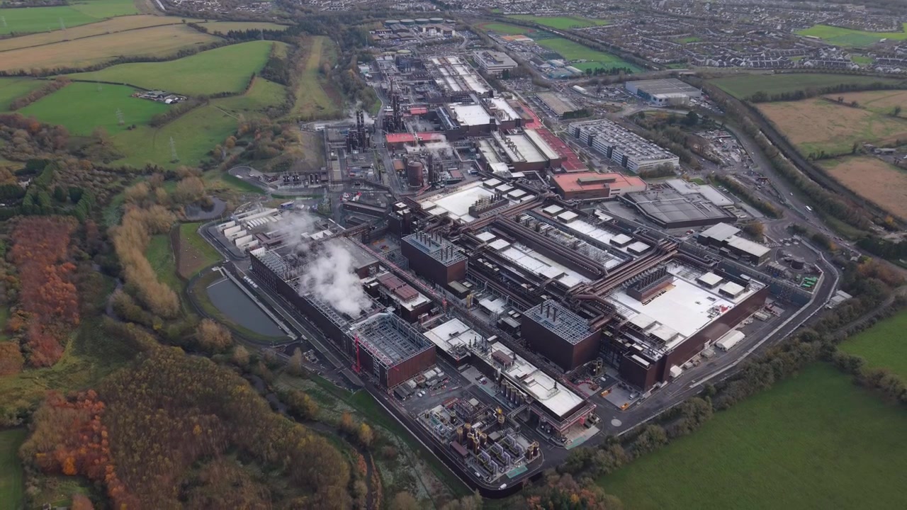 Arial view of Intel Ireland's sprawling manufacturing campus in Leixlip