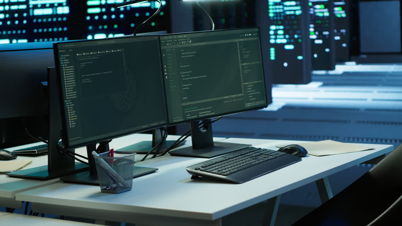 Data center workspace with networking systems installed