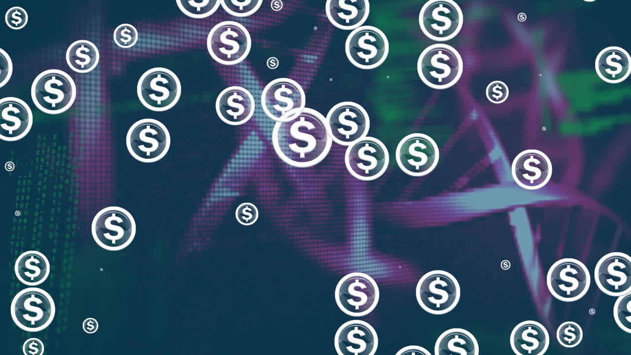 마이크로프로세서 연결과 데이터 처리를 통해 달러 기호와 dna 구조의 애니메이션