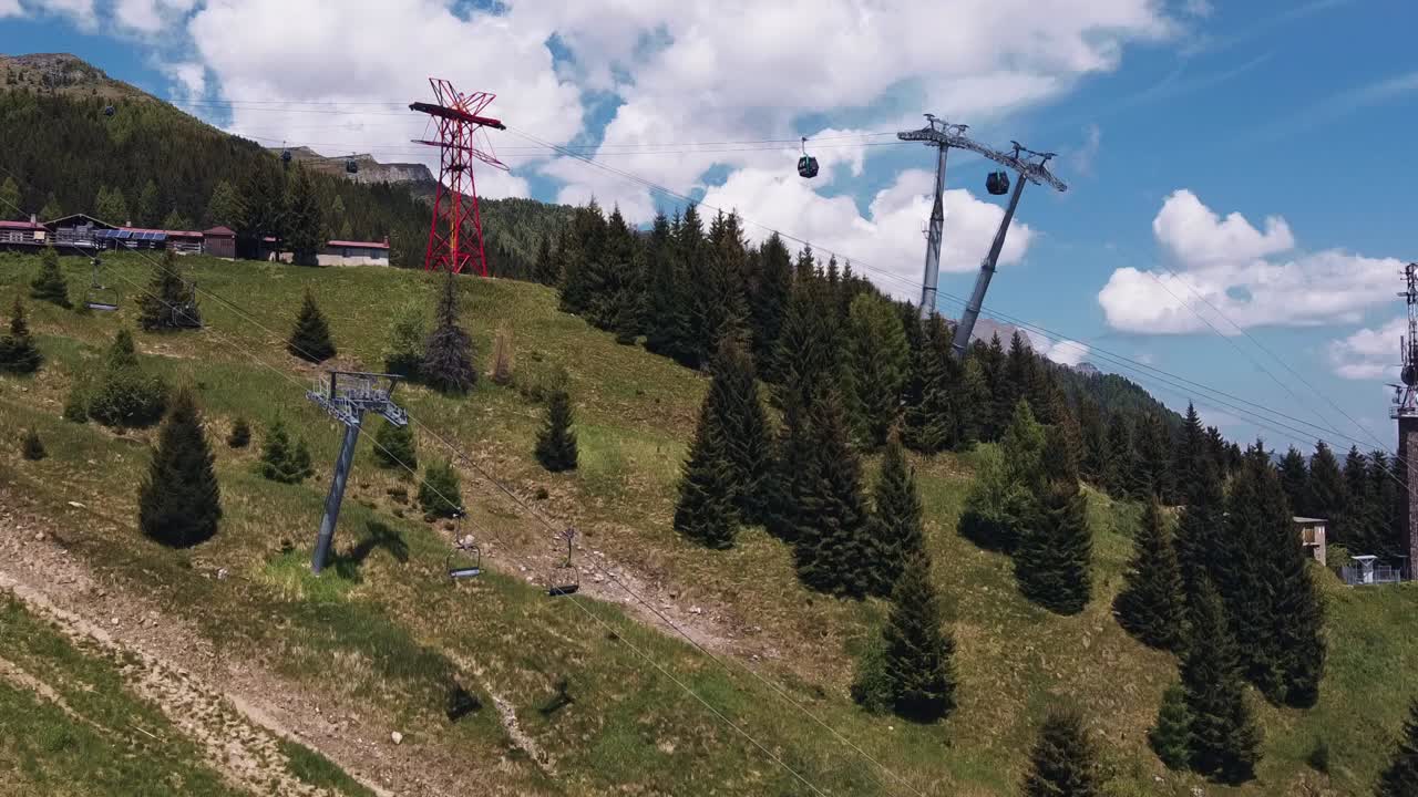instalación de teleférico filmada por drones, desde la distancia