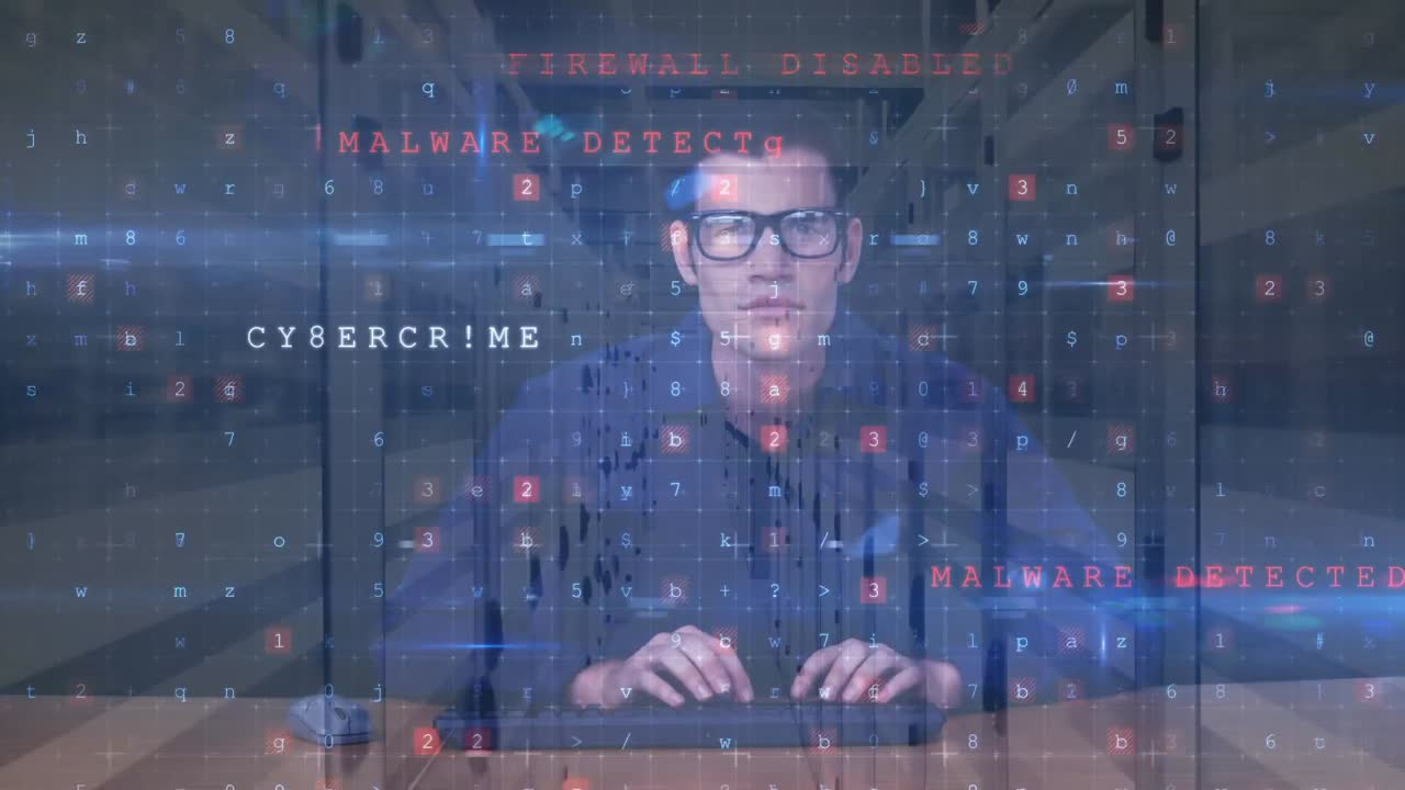 animación de un hombre encapuchado pirateando computadora