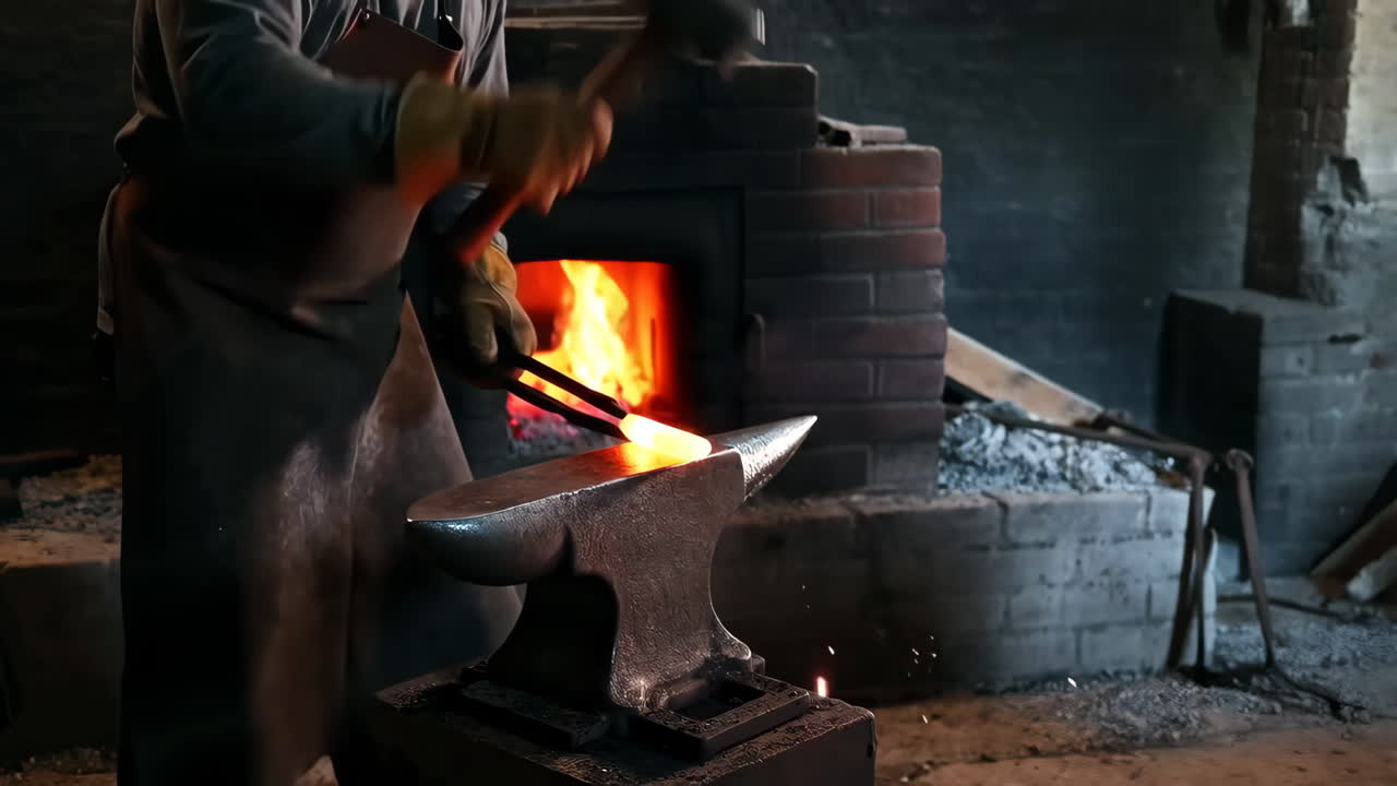 Blacksmith Forging Hot Metal on an Anvil