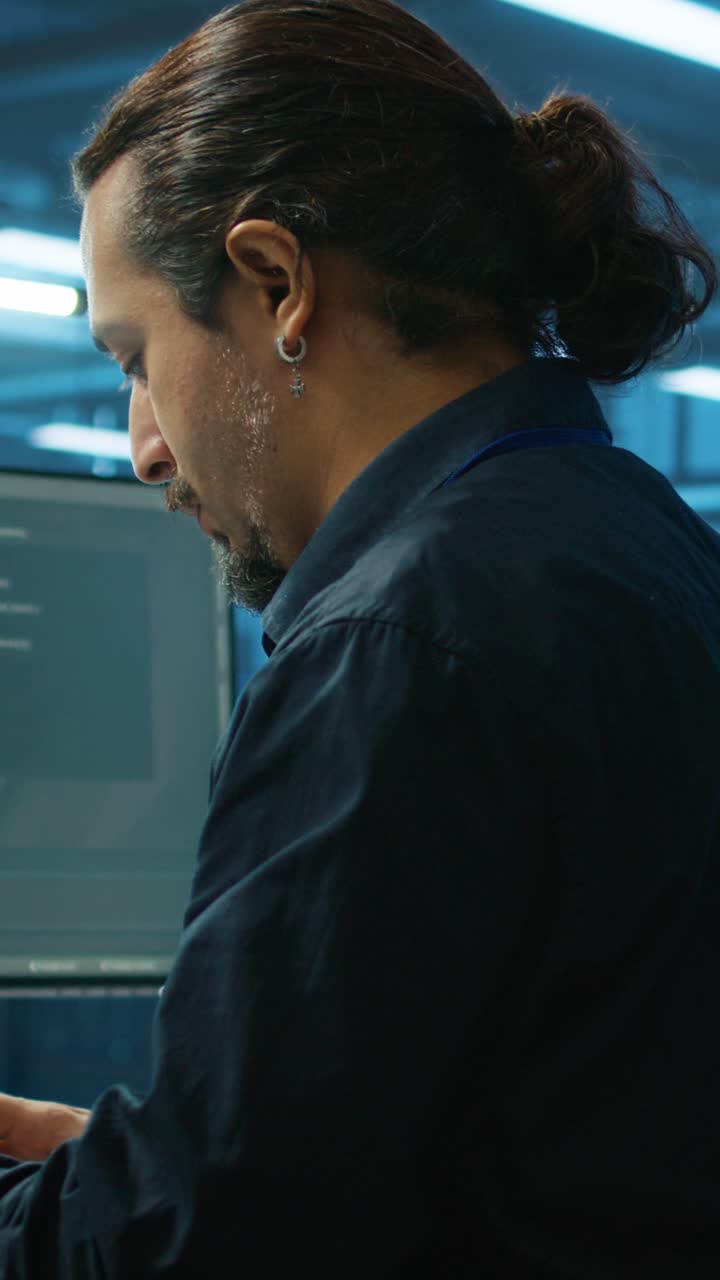 Focused Man Working on Computer in Modern Office Environment