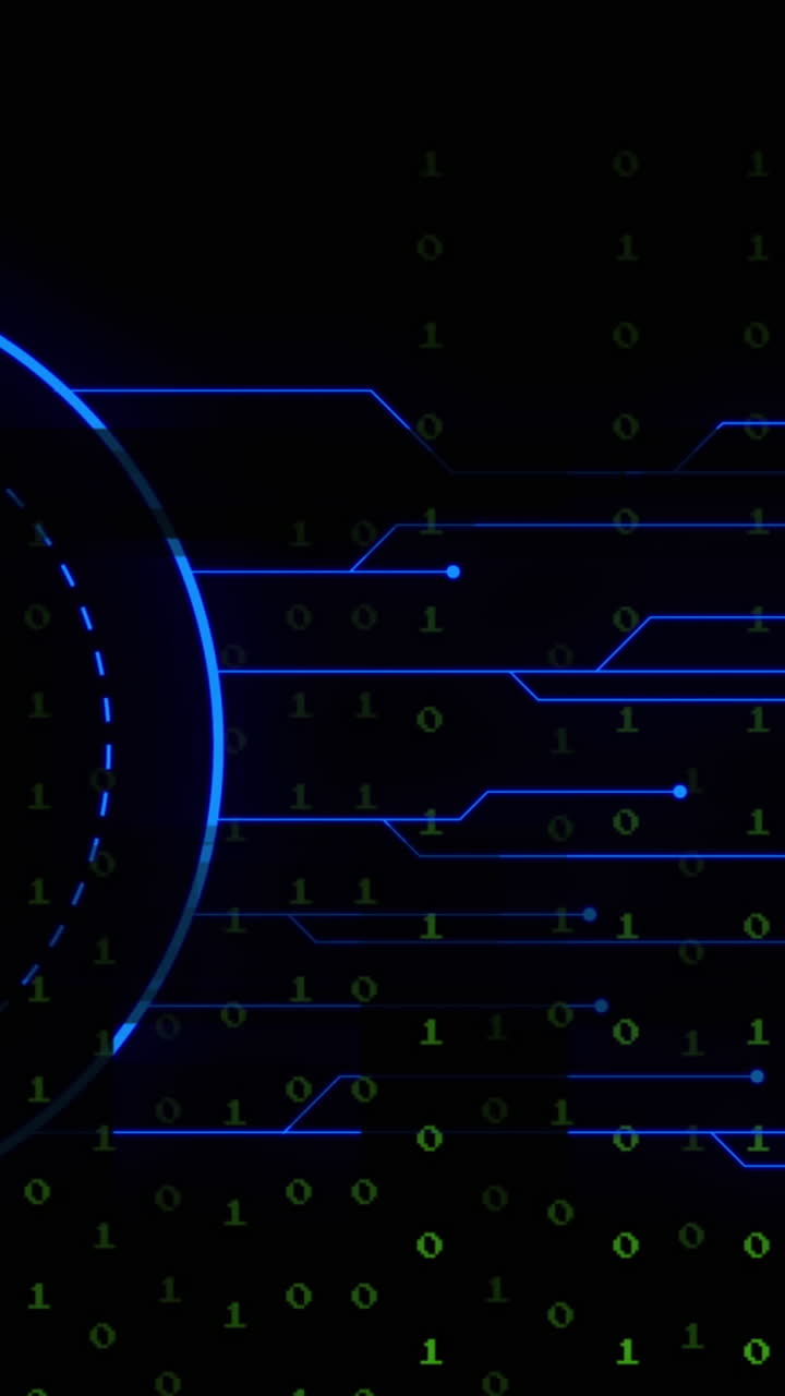Animation of online security padlock, binary coding and data processing