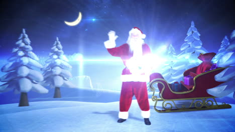 santa and his sled with magical christmas greeting