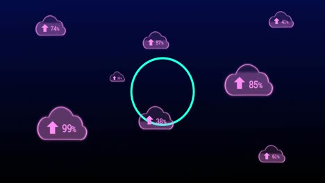 Multiple-dots-forming-circles-over-cloud-icon-against-purple-background
