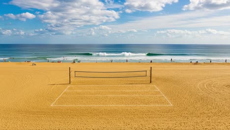 enjoying a sunny day on the beach with volleyball courts and waves: children playing amidst scenic coastal beauty and relaxation. unforgettable fun in the sun!