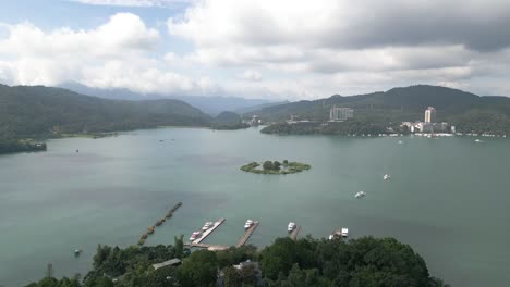 sun moon lake drone aerial view wen wu temple 4k