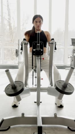 Woman Working Out on a Seated Row Machine in a Gym