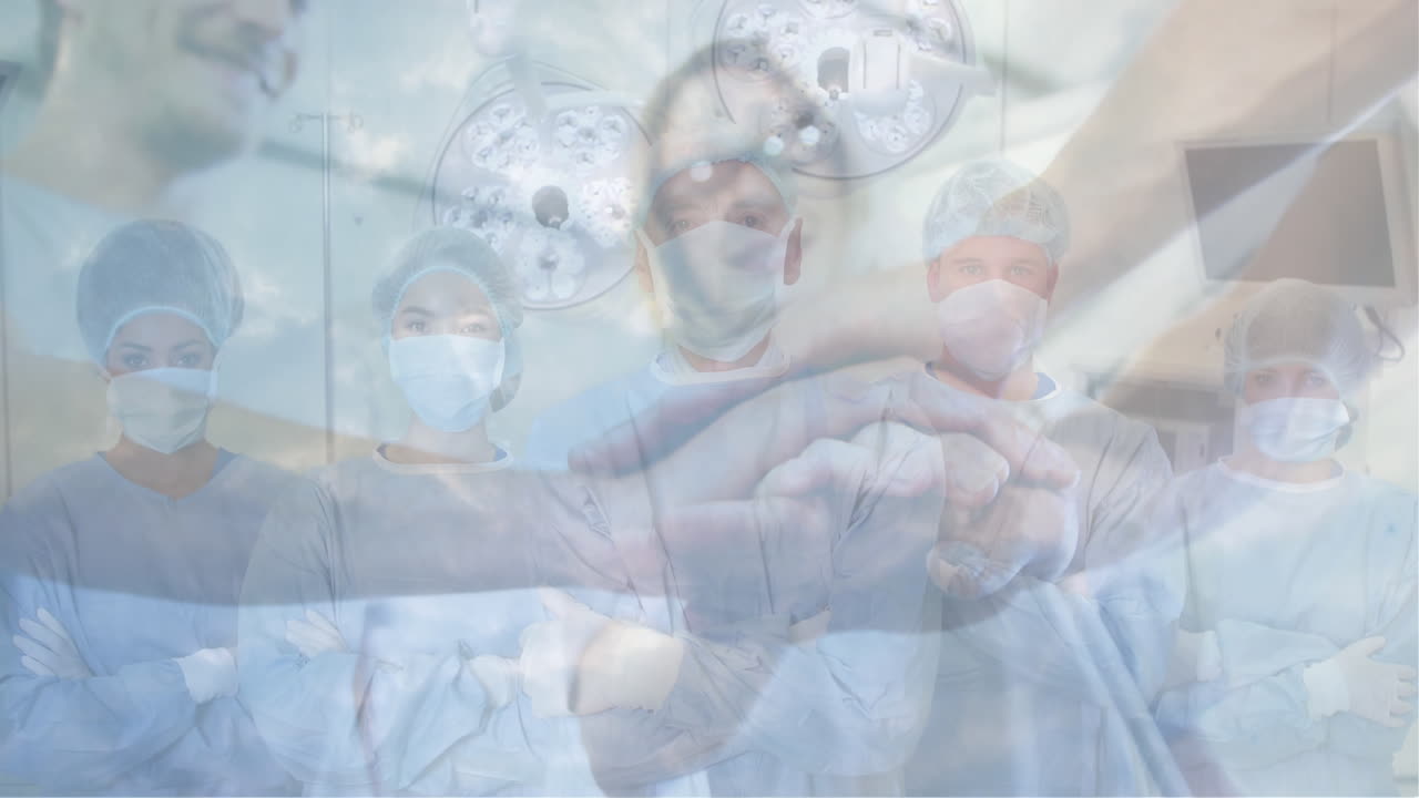 animación de trabajadores de la salud que usan máscaras de coronavirus covid-19 y celebran