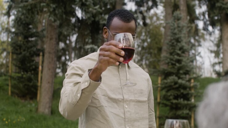 Man Standing In Front Of A Table Toasting With His Friends At An Outdoor Party In The Park 1