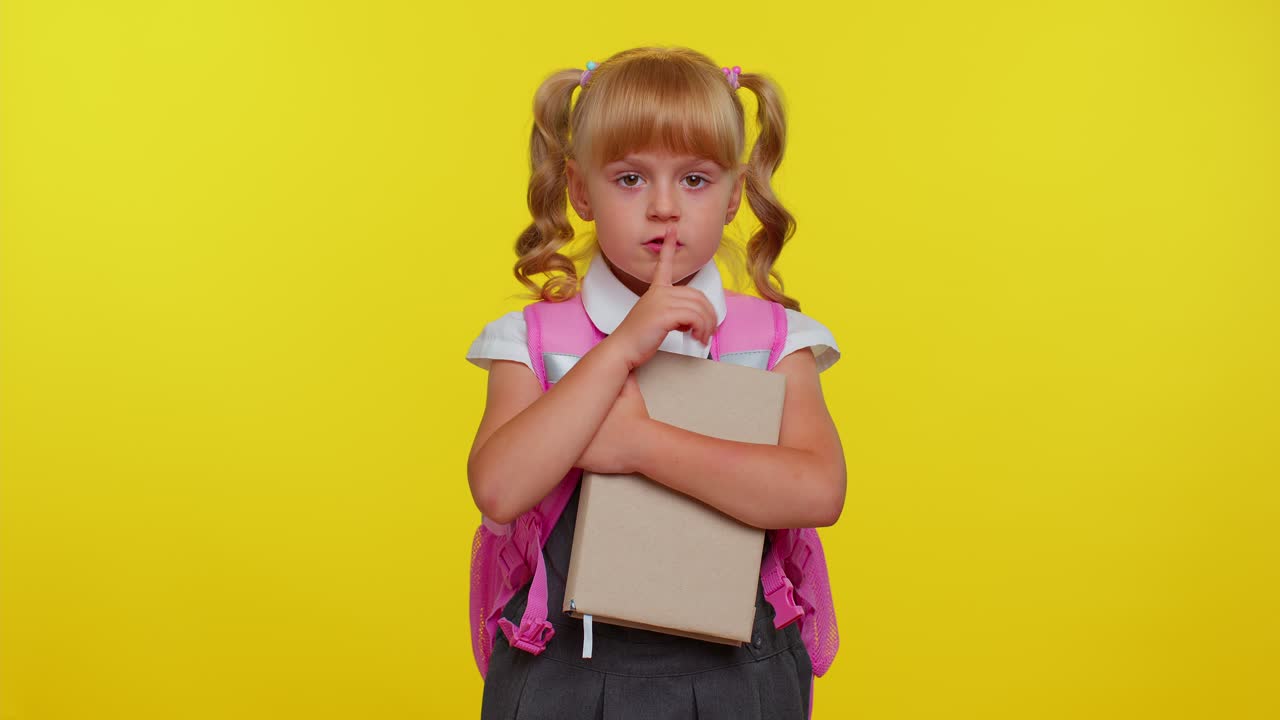 조용히, 제발, 학생이 입술에 손가락을 러 침 제스처를합니다, 비밀을 말하지 마십시오.