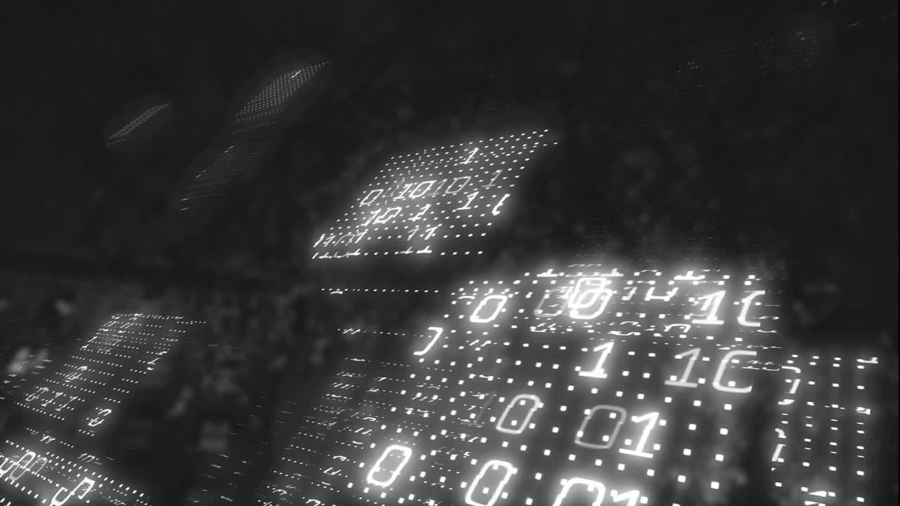 Binary code animation over abstract digital background