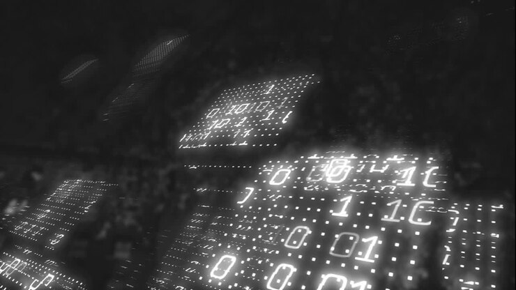 Binary code animation over abstract digital background