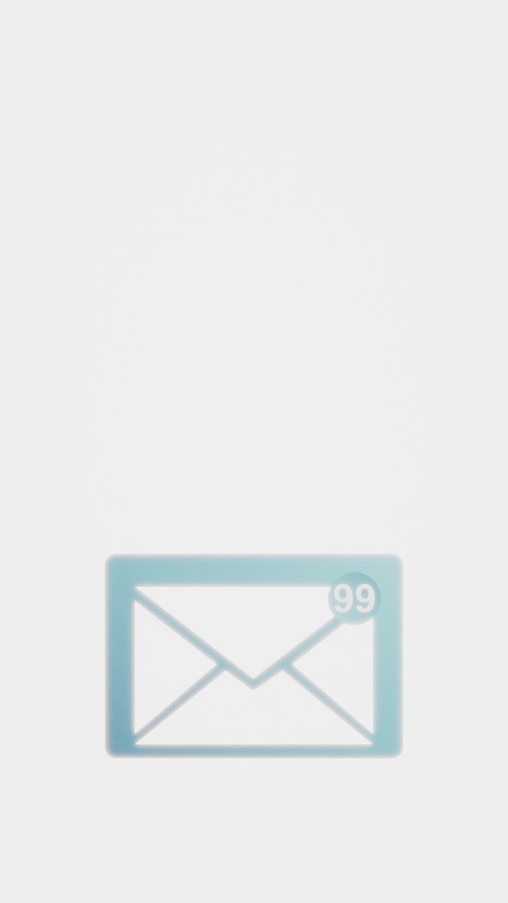 A looping 3D icon of a mail envelope with an animated red notification badge. This motion graphic represents incoming emails, alerts, and unread messages, including spam and junk mail