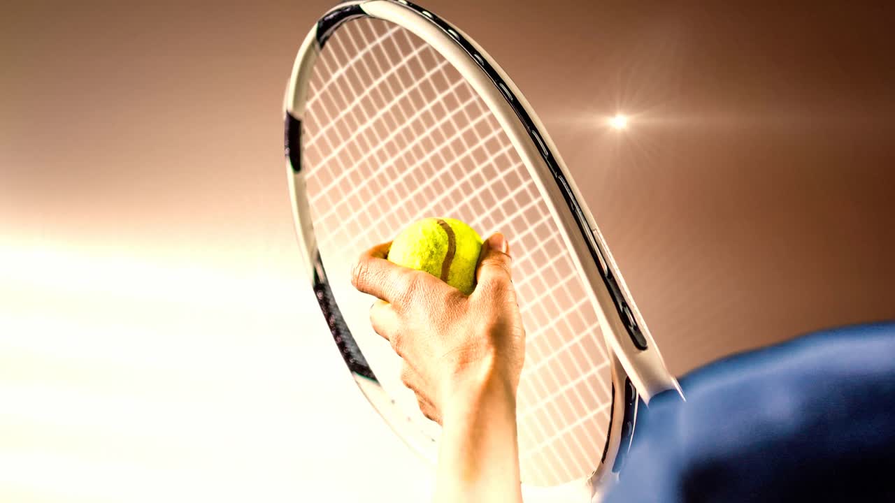 Animation of hand of tennis player holding ball to tennis racket