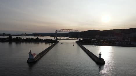 canal park in duluth mn, lake superior during sunset