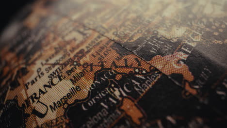 close-up of a vintage world map