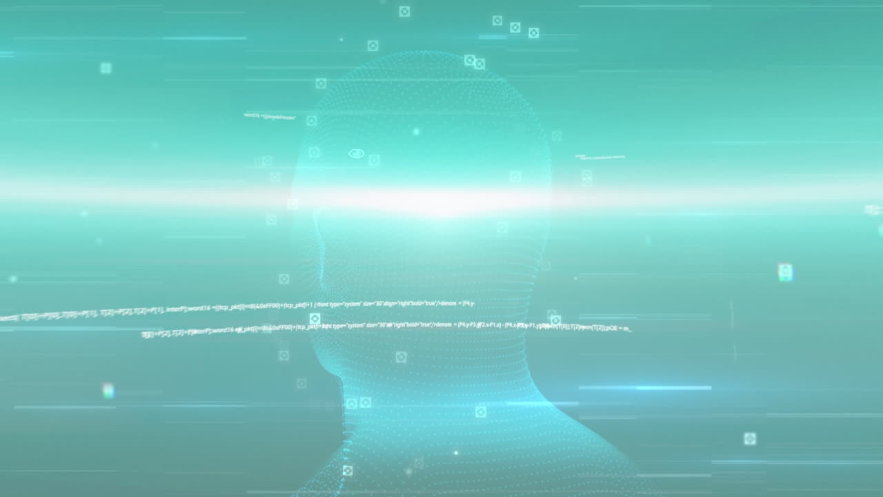 Animation of data processing over digital human head