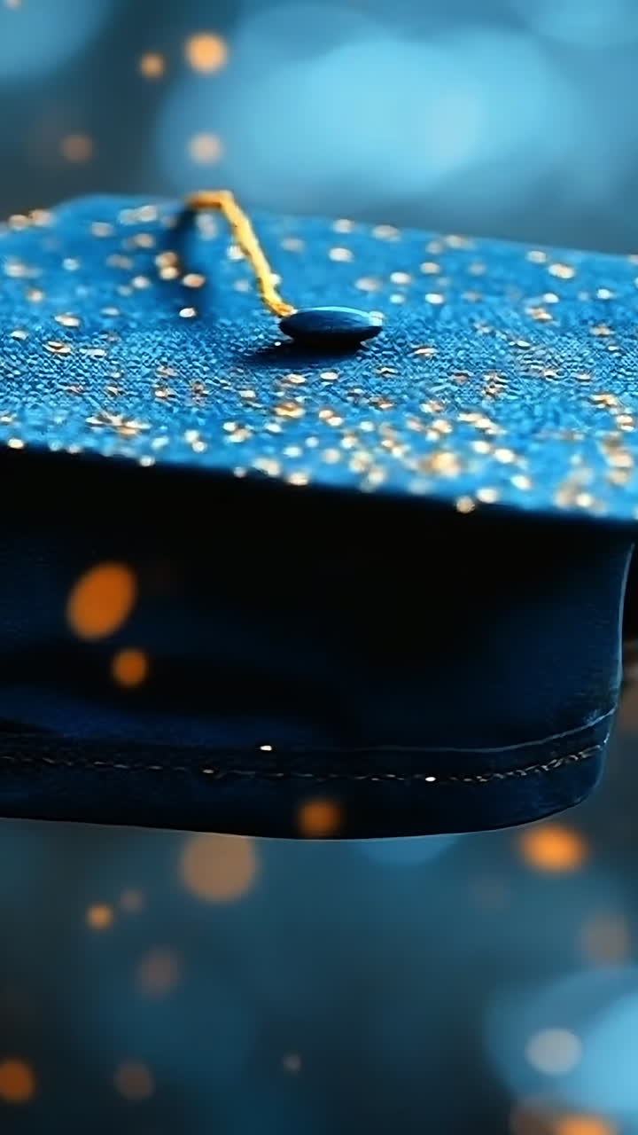 Graduation cap and sparkles. A graduation cap floats in the air, surrounded by sparkling lights, symbolizing achievement and success.