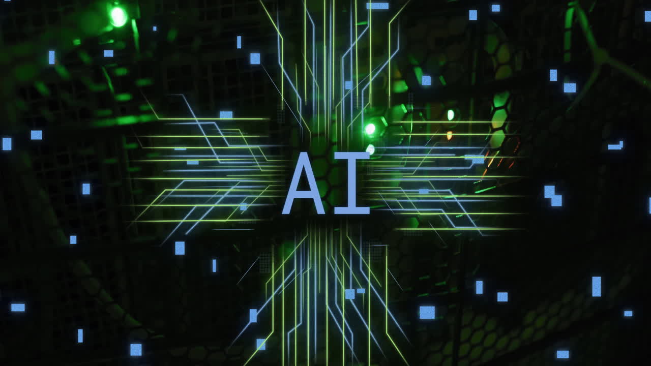 animación de un procesamiento de texto y datos a través de una placa de circuitos