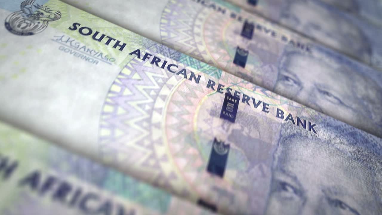 animación del bucle de la superficie del billete de dinero del rand sudafricano