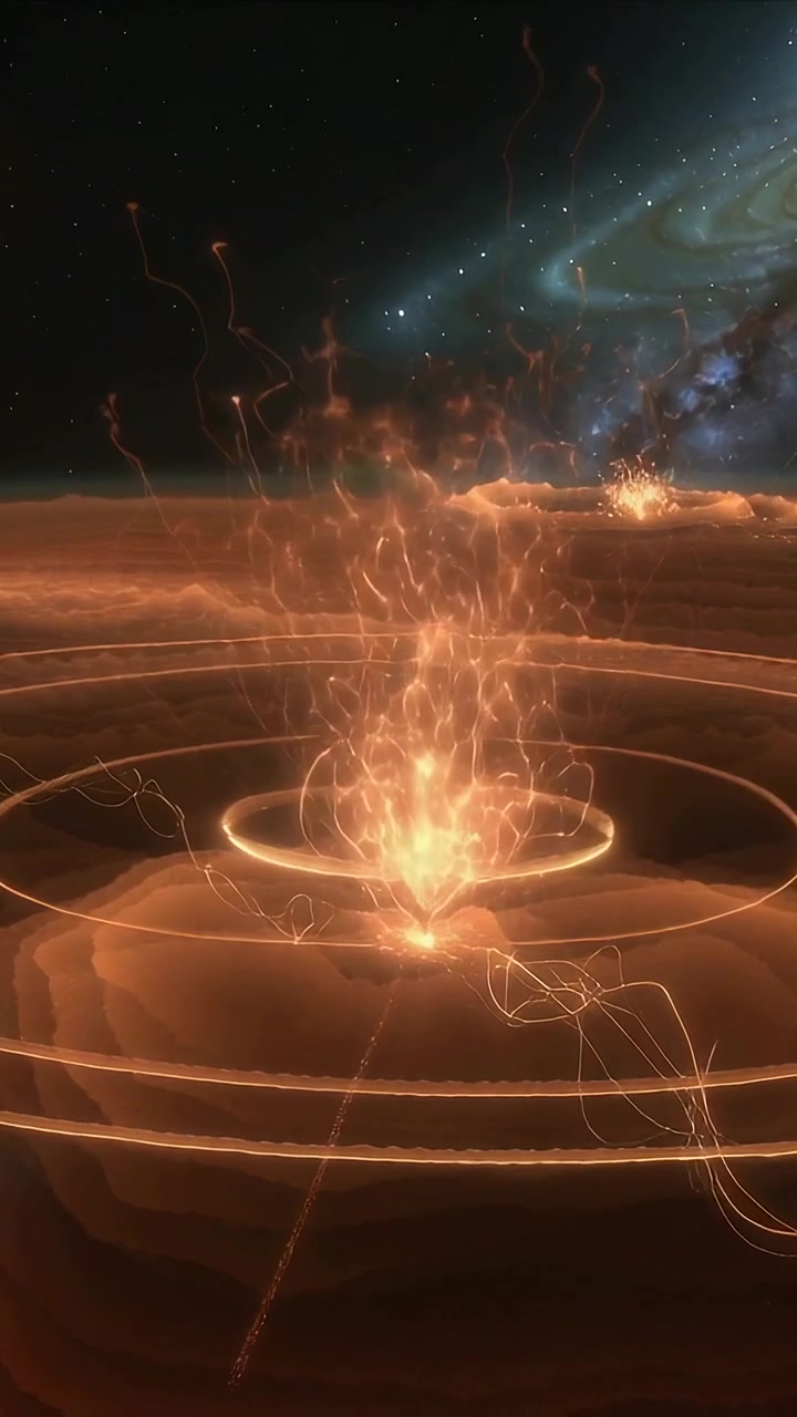 Video verticale: Eruzione da un nucleo centrale che rilascia filamenti e anelli attraverso il bacino