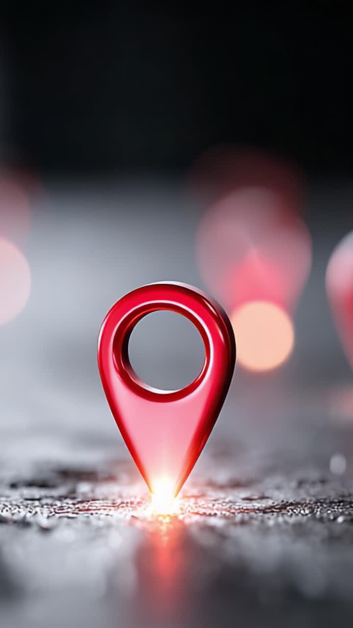A Close-Up View of a Vibrant Red Location Pin Emitting Light, Representing Navigation and Mapping in a Digital Environment