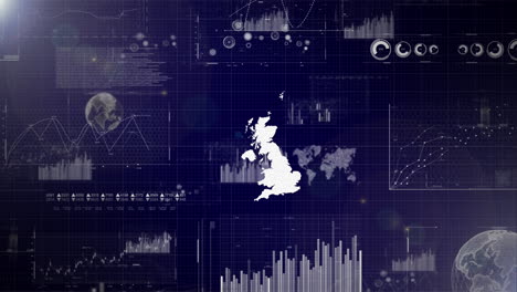 reino unido país video corporativo con elementos abstractos de análisis de datos gráficos i análisis de datos video tecnológico globo, crecimiento, gráficos, datos estadísticos de gran bretaña o inglaterra o reino unido país