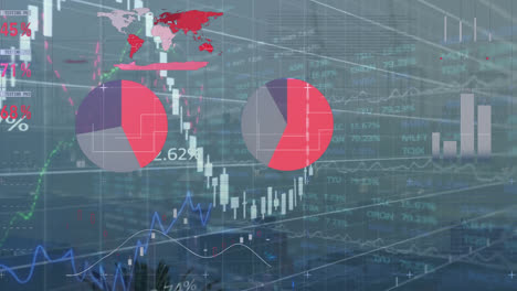 Animación-Del-Procesamiento-De-Datos-Estadísticos-Y-Bursátiles-Frente-A-La-Vista-Aérea-Del-Paisaje-Urbano