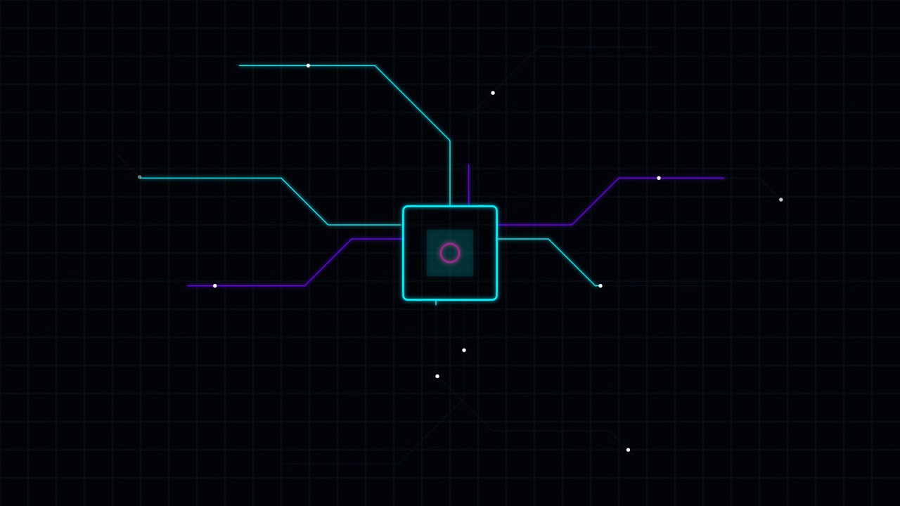 Digital Circuit Board Animation with Glowing Data Connections