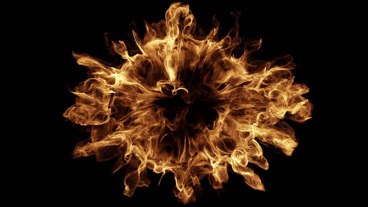 Dynamic Golden Fire Particle Burst on Black Background