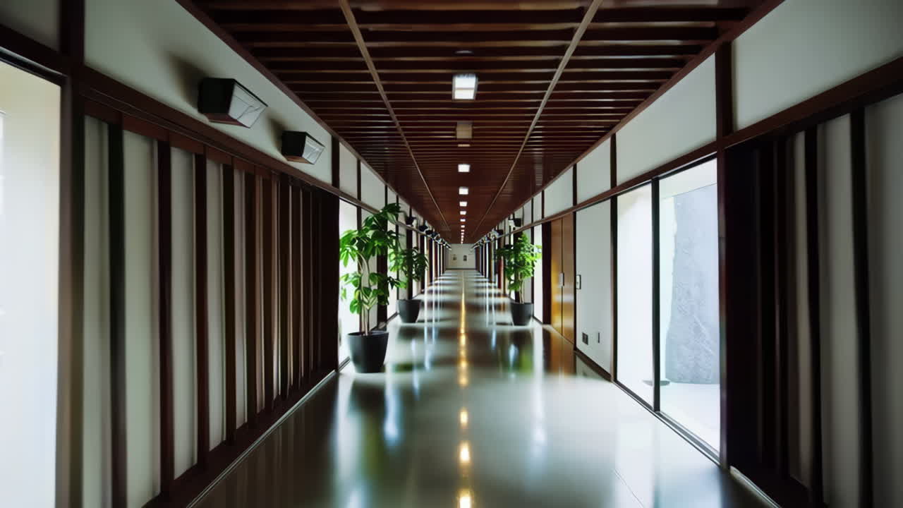 Long, Empty Japanese-Inspired Corridor