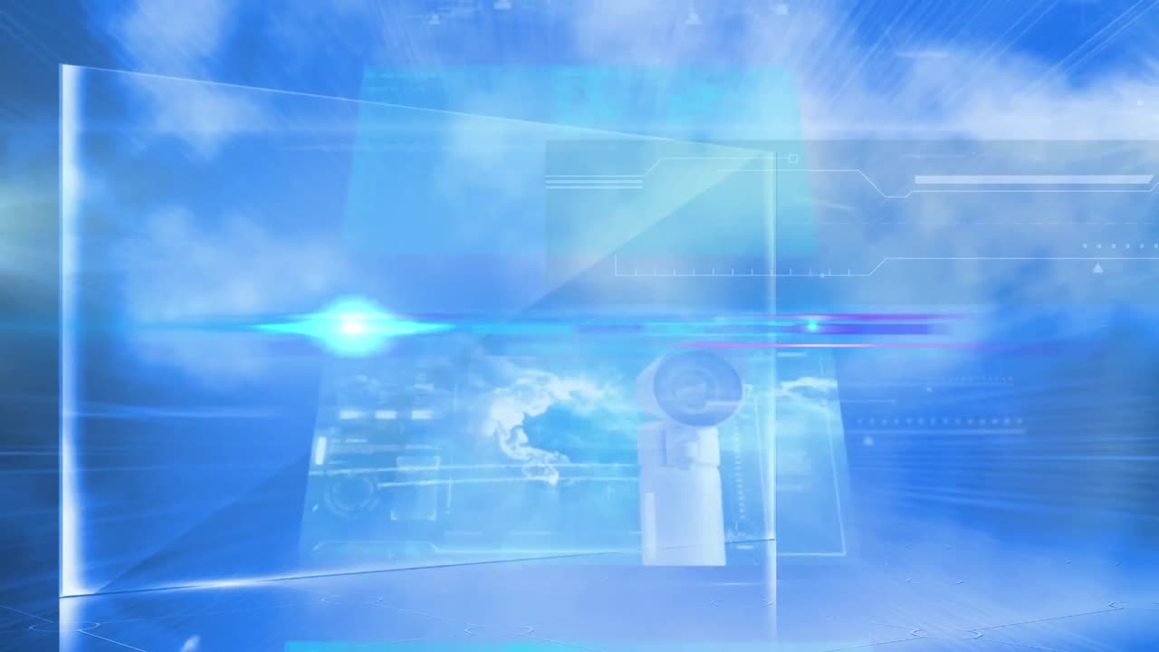 파란색 배경 위의 데이터 처리 및 모양의 애니메이션